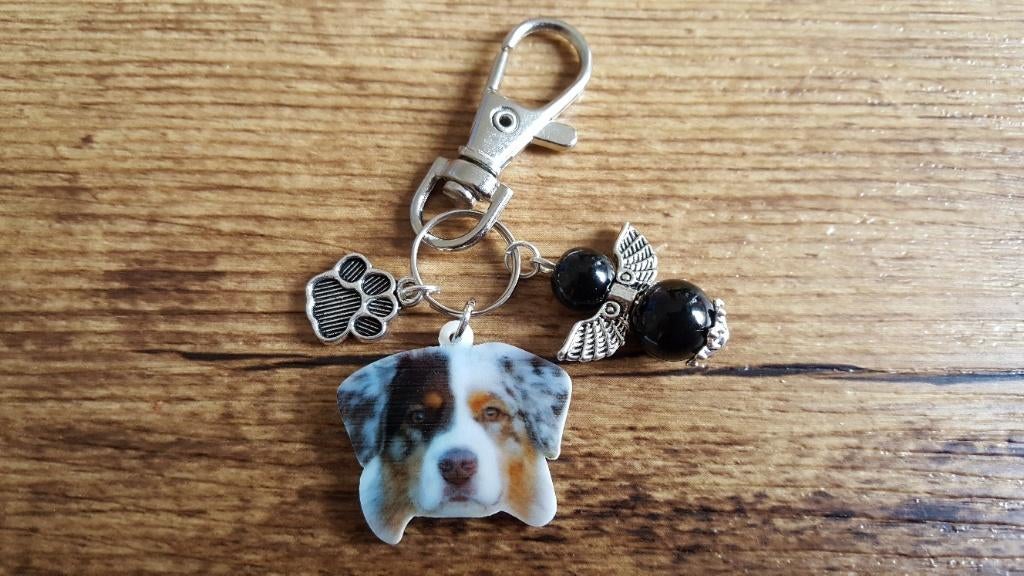 Sleutelhanger Australische herder Aussie met beschermengel, Verzenden, Nieuw
