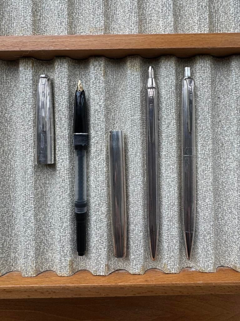 Goldfink zilver vulpen, potlood en balpen set, Ophalen of Verzenden, Gebruikt, Vulpen, Overige merken