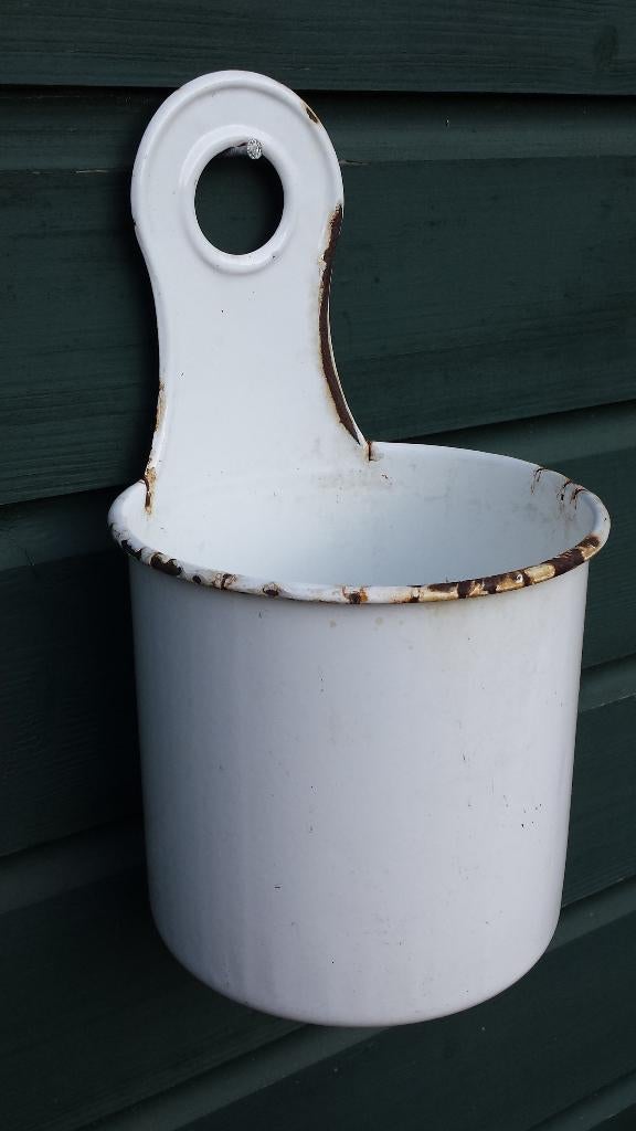 Emaille CLOSET Borstel-Houder <>  OUDE Emaille POT, Ophalen of Verzenden