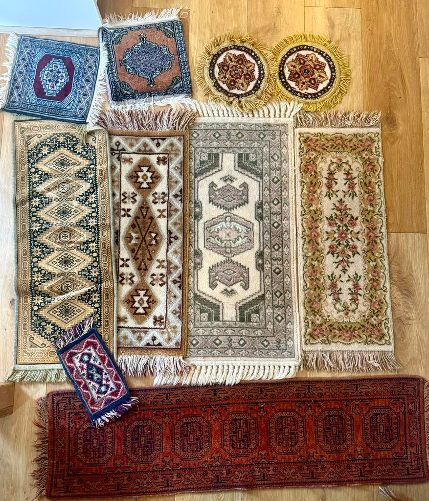 Set (10) kleine Perzische tafel kleedjes, Ophalen of Verzenden, Zo goed als nieuw, Rechthoekig, 50 tot 100 cm