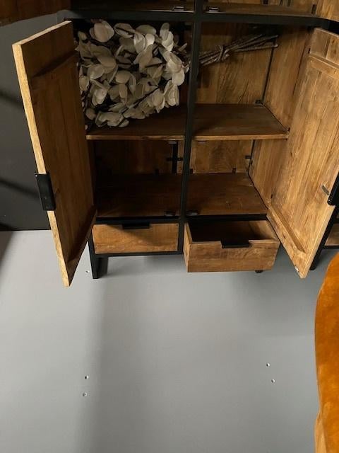 Kabinet 90 cm massief mango metaal gratis thuis voorraad, Overige houtsoorten, Met deur(en), Nieuw, Ophalen of Verzenden