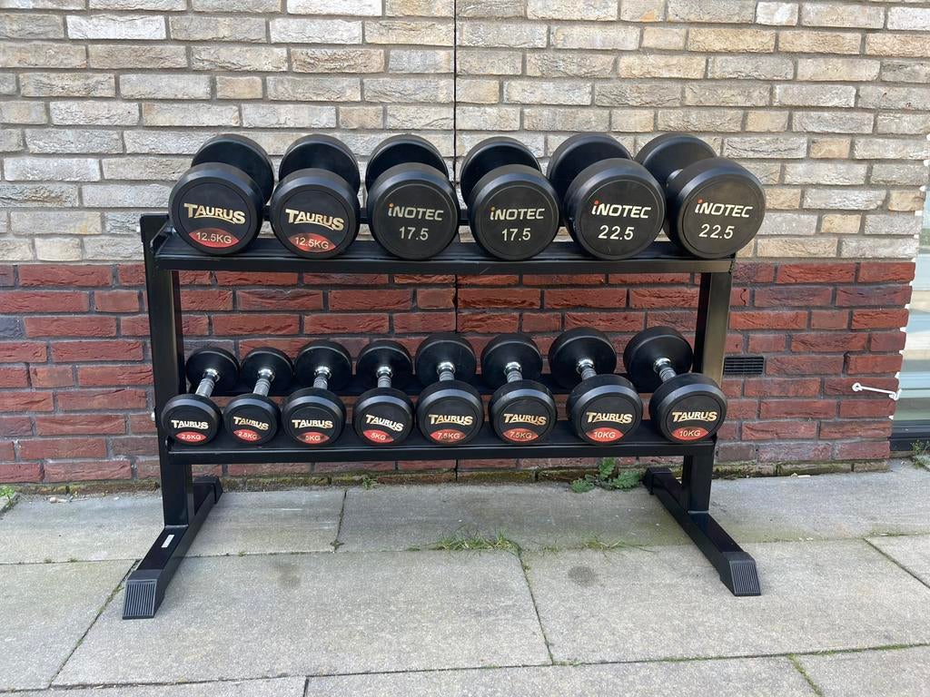 🟢Hoogwaardige Dumbbell Set + Rek – 2.5 t/m 22.5 kg🟢, Sport en Fitness, Fitnessmaterialen, Ophalen, Zo goed als nieuw, Rug, Dumbbell