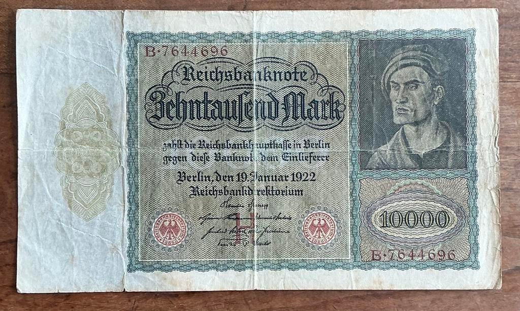 Papier geld 10000 duitse Reichsbanknote 1922, Ophalen of Verzenden, Duitsland, Los biljet
