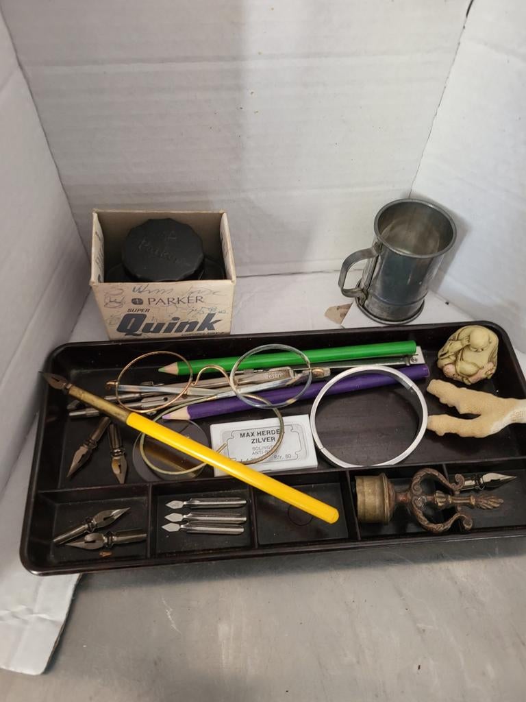 Inktpot, pennen en diverse spullen, Antiek en Kunst, Ophalen of Verzenden