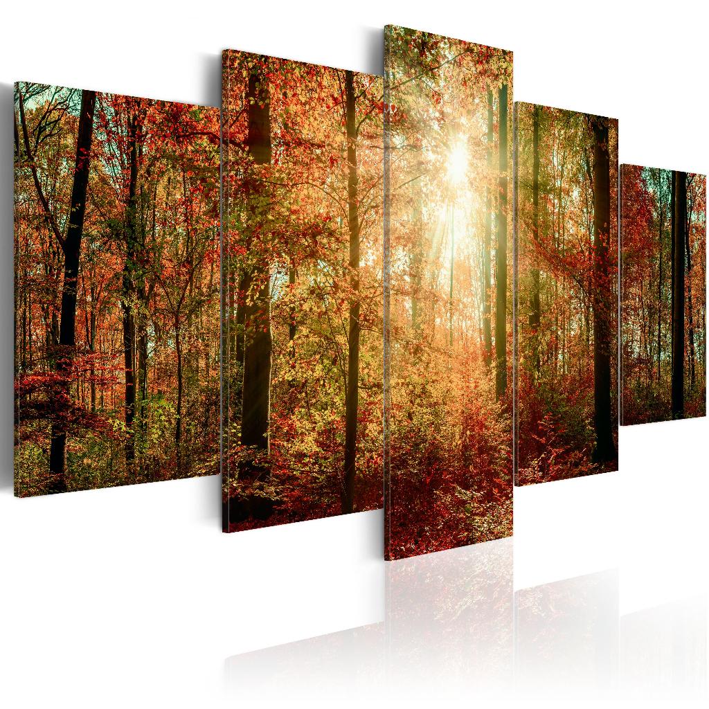 855 Natuur Bomen Bos 5 Luik Canvas Schilderij 200x100cm, Antiek en Kunst, Kunst | Schilderijen | Klassiek, Ophalen of Verzenden