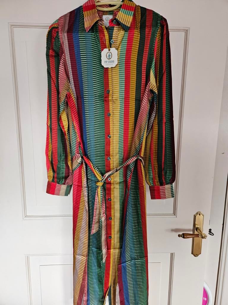 Pip Studio Donatella Jurk Jacquard Stripe Multi, Maat 38/40 (M), Blauw, Nieuw, Ophalen of Verzenden