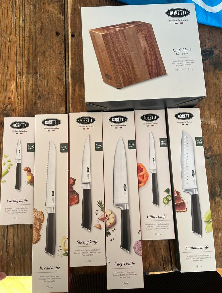 Nieuwe complete messenset boretti, Huis en Inrichting, Keuken | Bestek, Ophalen, Nieuw, Rvs of Chroom