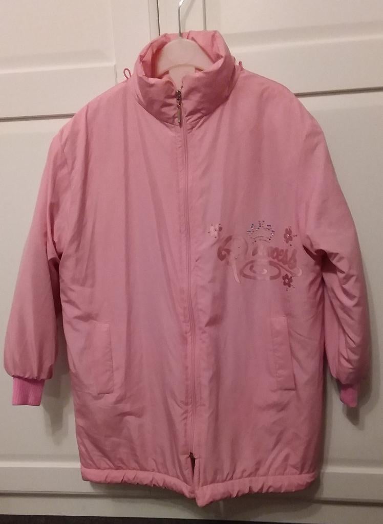 Roze Princess winterjas met glittersteentjes - maat 122 /6-7, Ophalen, Gebruikt, Meisje, Princess
