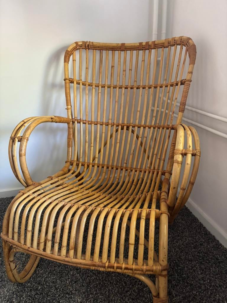 Riete fauteuil, Huis en Inrichting, Fauteuils, Ophalen, Zo goed als nieuw, 75 tot 100 cm, 50 tot 75 cm