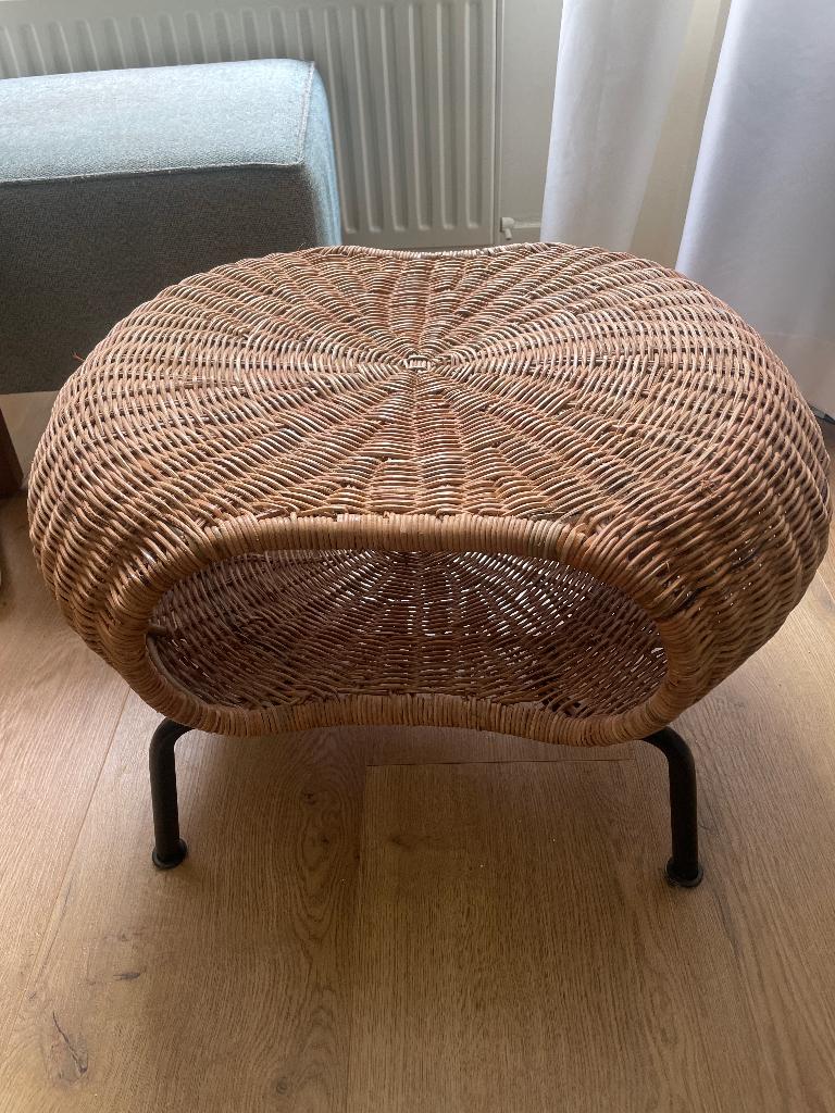 Ikea GAMLEHULT Voetenbank met bergruimte, rotan/antraciet, Ophalen, Rond, Zo goed als nieuw, 50 tot 75 cm