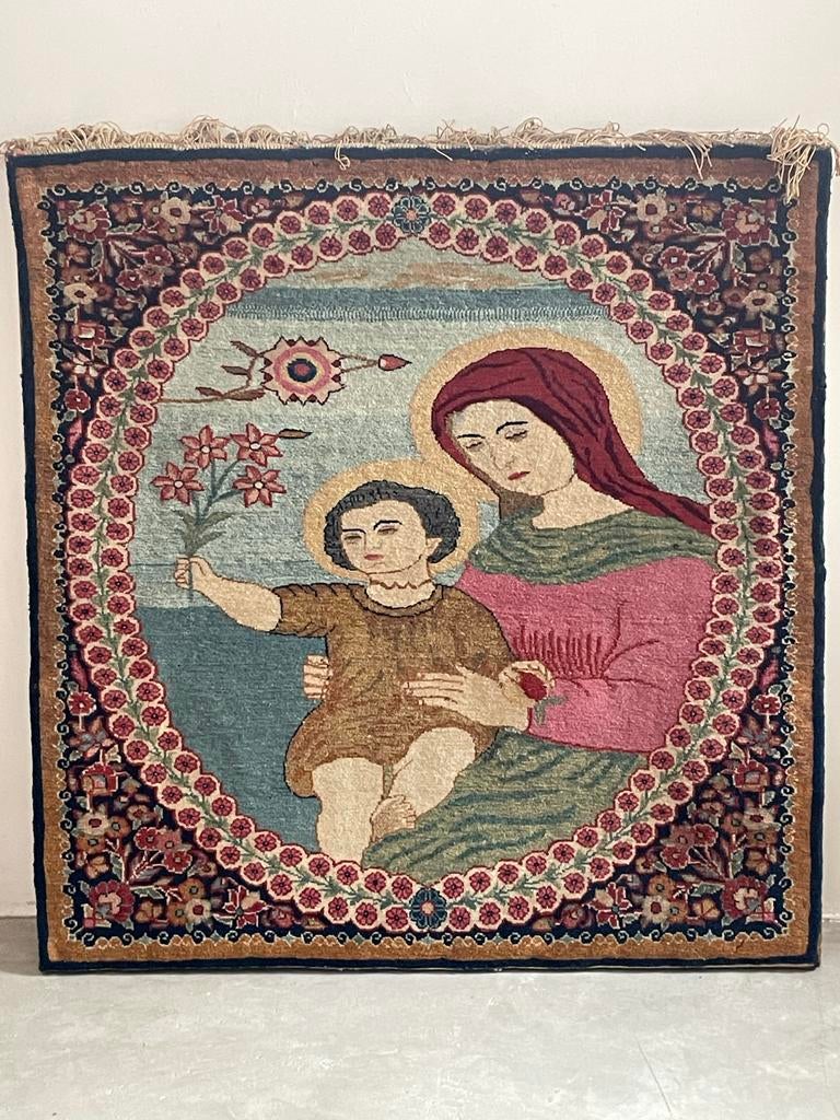 Antiek handgeknoopt Perzisch wandkleed zeldzaam, Antiek en Kunst, Ophalen of Verzenden