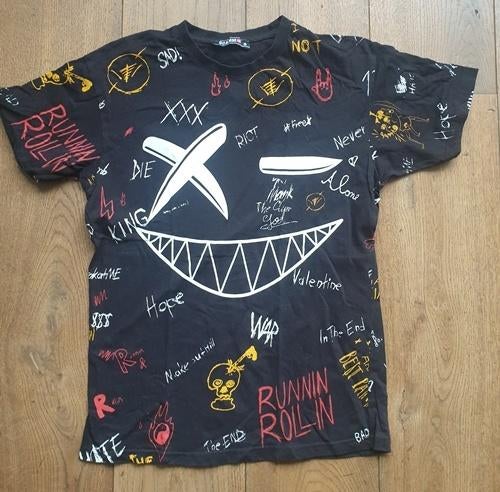 Zwart T-Shirt met All-Over Print Scamm (S), Zwart, Ophalen of Verzenden, Scamm, Gedragen