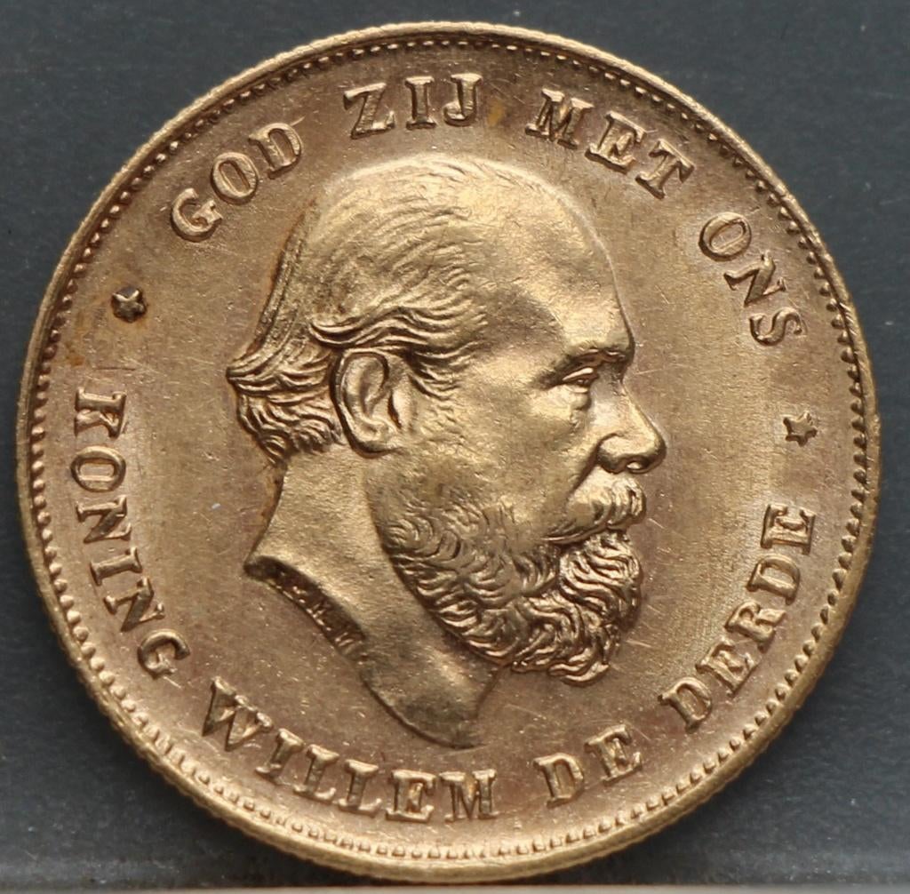 Mooi gouden tientje 1875 - 10 gulden 1875 Willem 3, Postzegels en Munten, Munten | Nederland, Koning Willem III, Verzenden, Goud