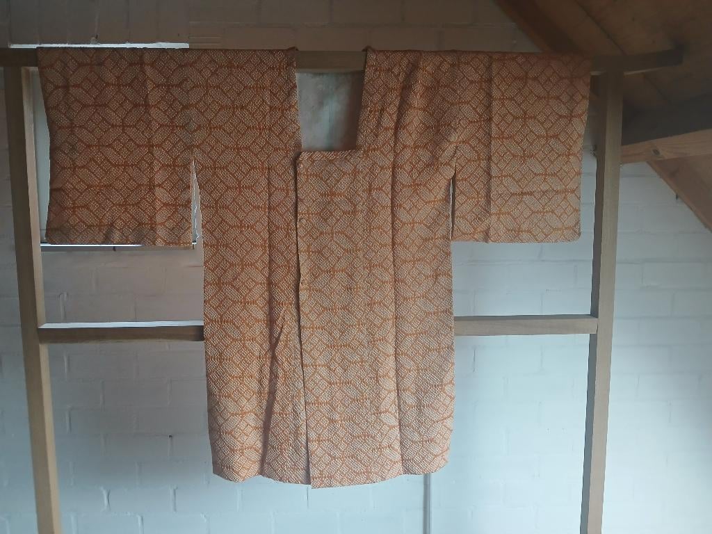 Traditionele Japanse Kimono michiyuki jas orange shibori