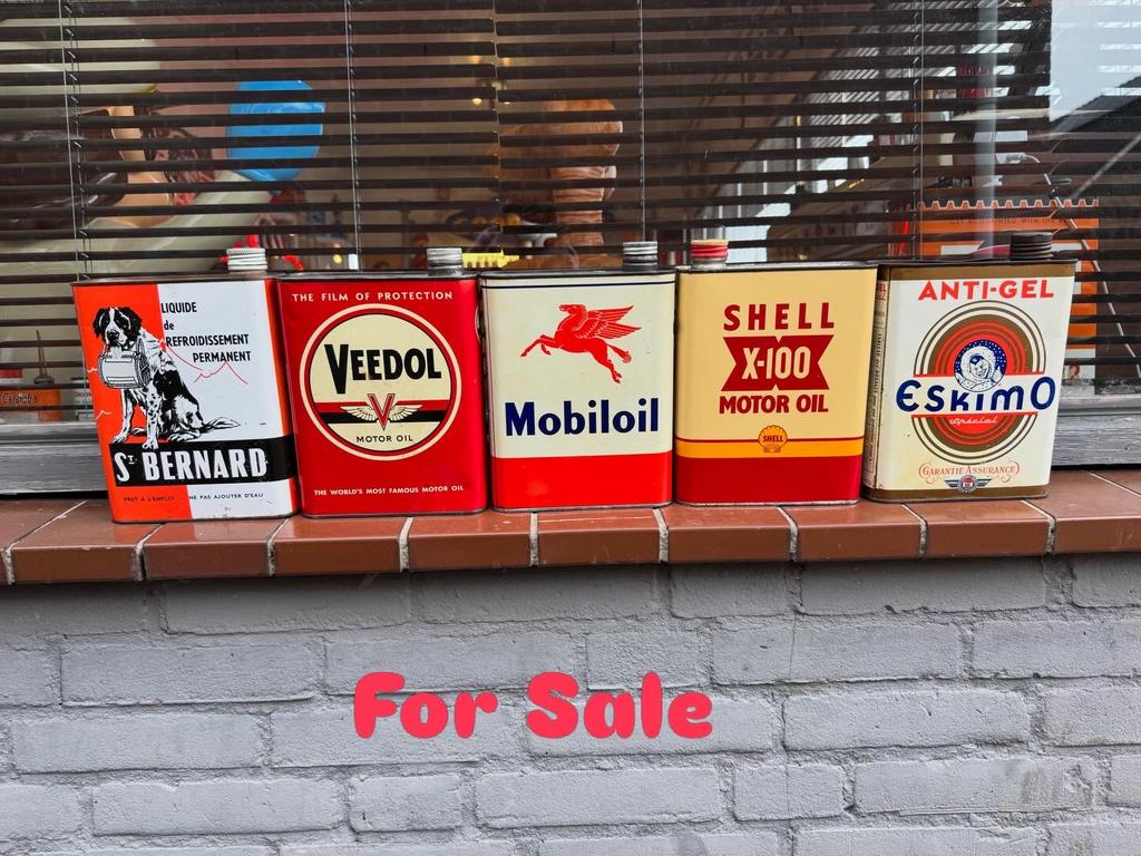 Mooie oude zeldzame garage olie blikken, Verzamelen, Gebruikt, ., ., .