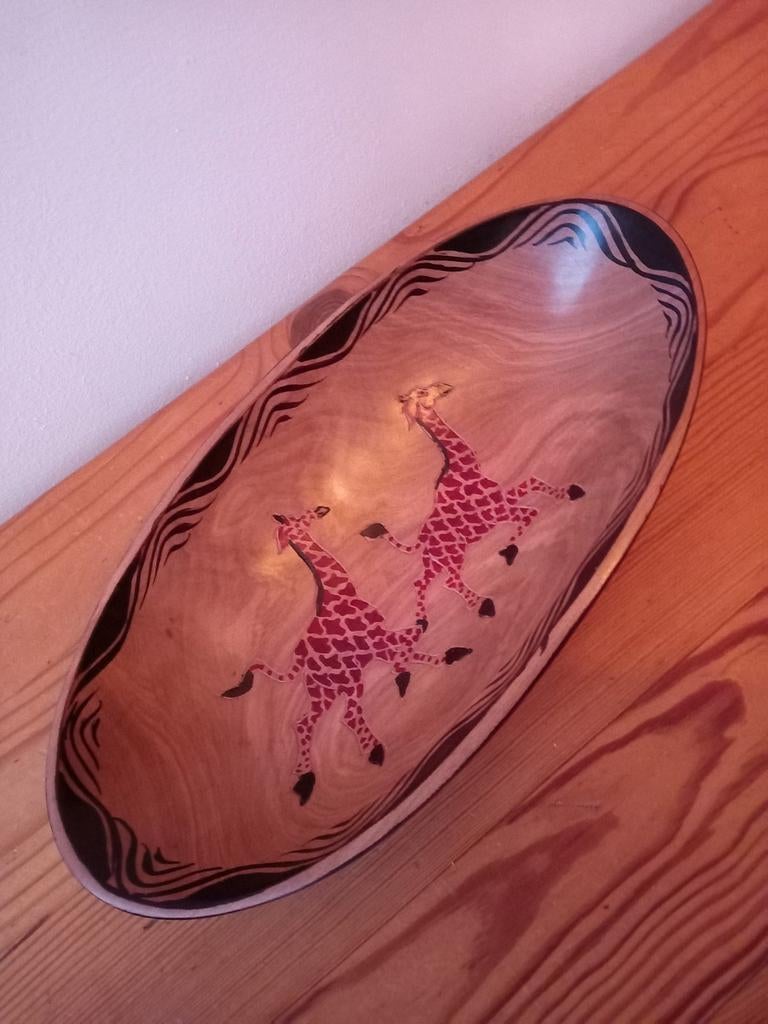 Houten schaal met giraffen, Antiek en Kunst, Ophalen of Verzenden
