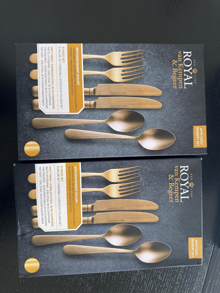 Goudkleurig bestek Royal van Kempen & Begeer – 4 sets, Huis en Inrichting, Keuken | Bestek, Ophalen, Nieuw, Overige materialen
