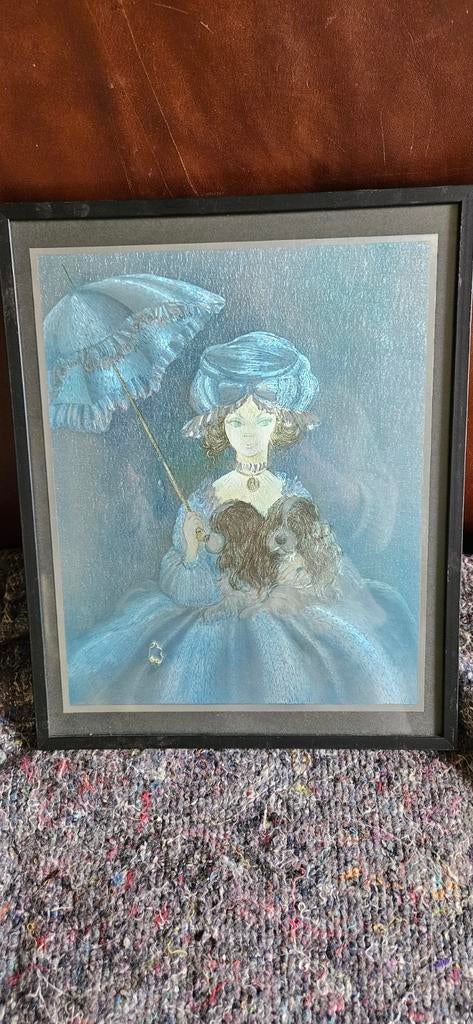 Schilderij dame met honden en parasol, Ophalen of Verzenden