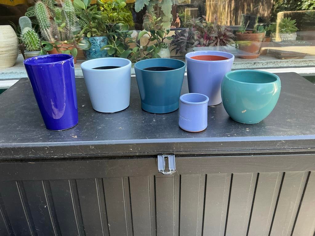 Blauwe bloempotten, Gebruikt, Rond, Binnen, Ophalen of Verzenden