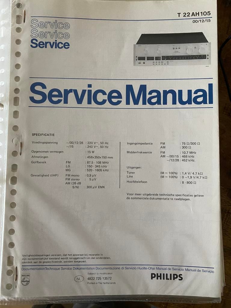 Philips Service manuals Tuners, Ophalen of Verzenden, Zo goed als nieuw