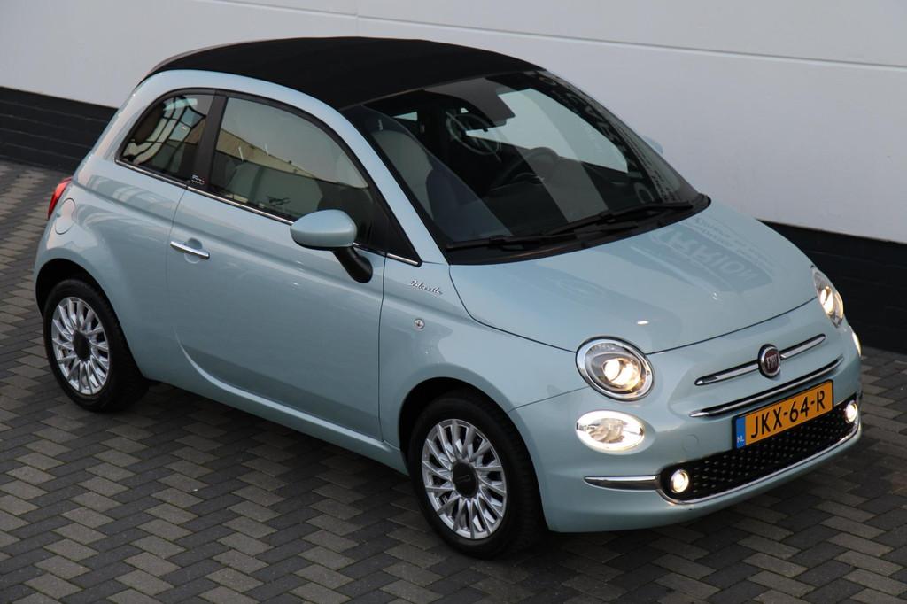Fiat 500 C 1.0 Hybrid Dolcevita Carplay Airco Cruise BTW !, Gebruikt, Zwart, Cabriolet, Leder en Stof