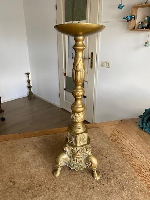 Unieke antieke messing Kerkkandelaar, Ophalen of Verzenden, Koper of Brons