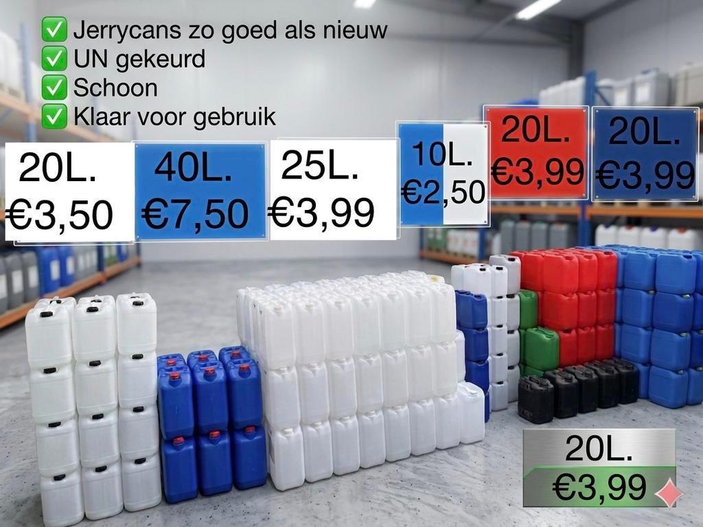 Jerrycans 10/20/25/40 liter UN gekeurd en Normale Prijzen., Minder dan 75 liter, Ophalen, Zo goed als nieuw, Kunststof