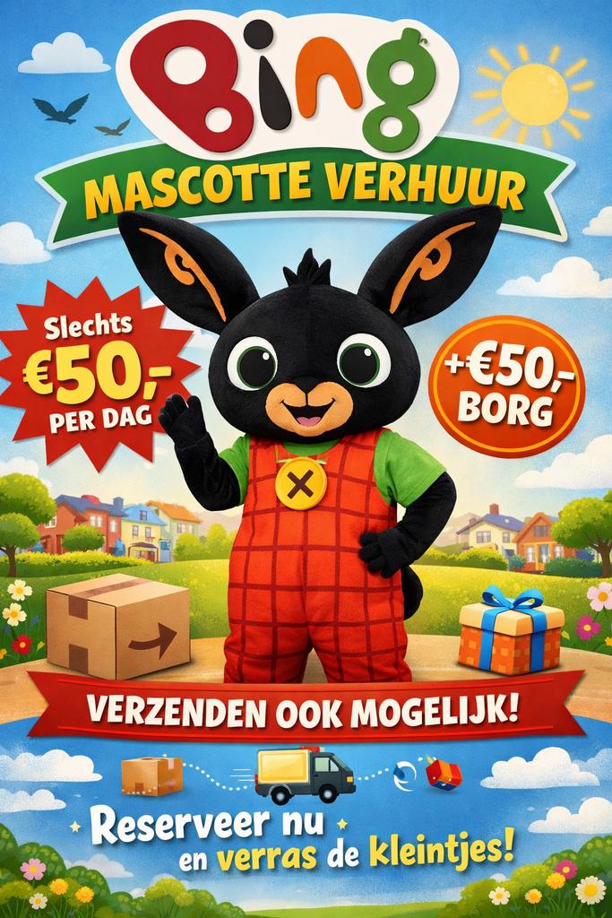 Bing Mascotte Verhuur - Verras de Kleintjes!, Ophalen of Verzenden, Zo goed als nieuw, Kostuum, Verjaardag