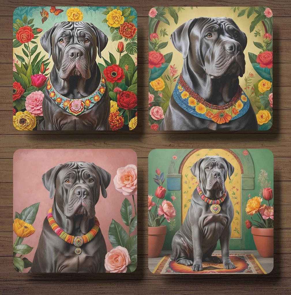 Mastino Frida Kahlo onderzetters met houder, Huis en Inrichting, Ophalen of Verzenden, Nieuw, Glas of Kopje