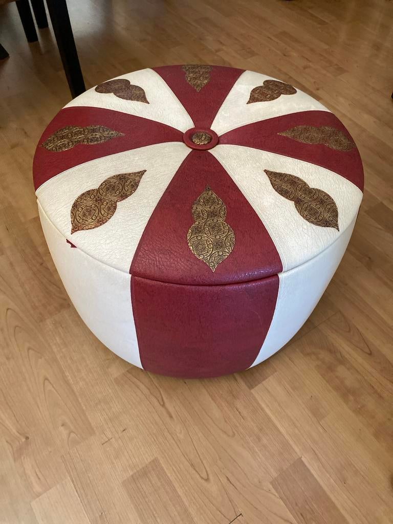 Vintage Retro Skai Pouf /naaibox, Ophalen, Gebruikt, Rond, Minder dan 50 cm