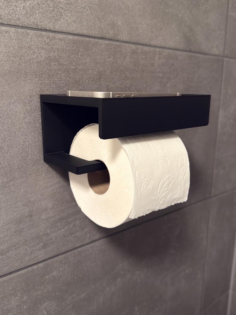 Zwarte toiletrolhouder met plankje, Ophalen, Gebruikt, Zwart, Overige typen