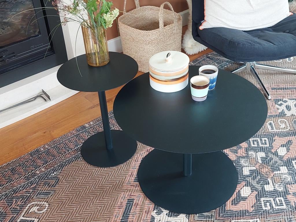 Snow black Zuiver tafeltjes, Huis en Inrichting, Tafels | Bijzettafels, Minder dan 55 cm, Gebruikt, Metaal of Aluminium, Rond