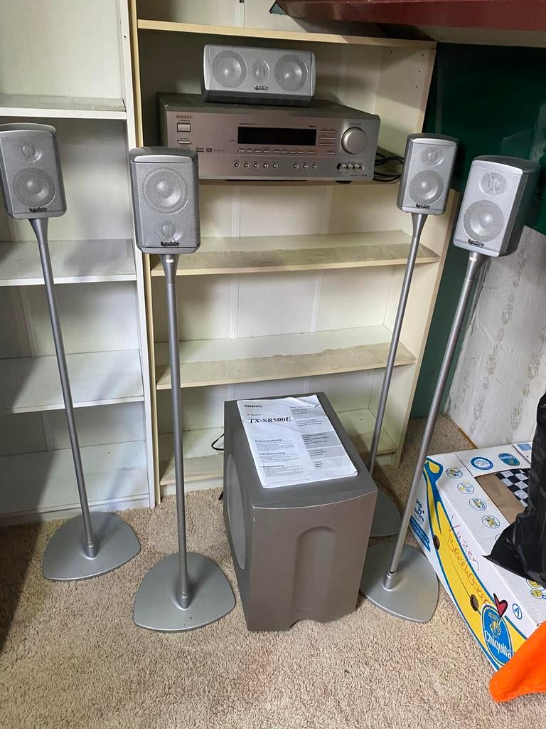 Infinity 5.1Dolby-surround set compl.incl receiver Onkyo, Audio, Tv en Foto, Home Cinema-sets, Gebruikt, 70 watt of meer, 5.1-systeem