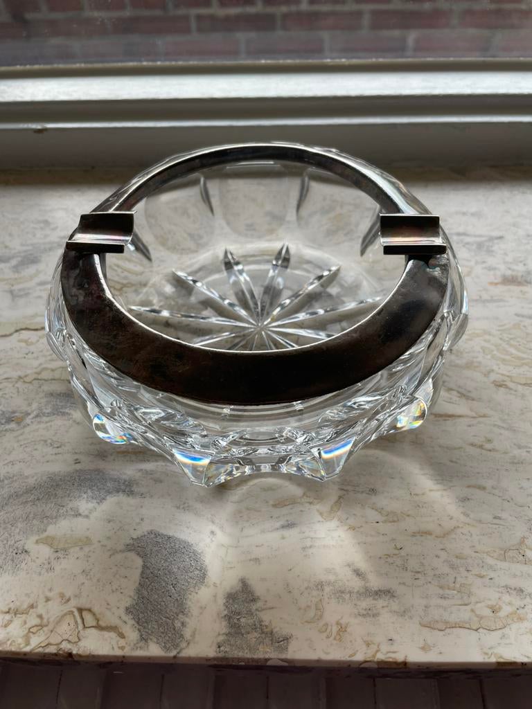 Kristallen asbak met zilveren rand, Ophalen of Verzenden