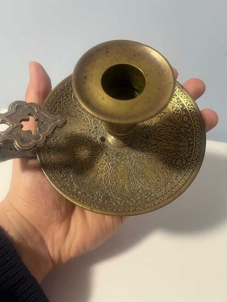 Antieke Perzische Qajar Koperen Kandelaar, Ophalen of Verzenden, Koper of Brons