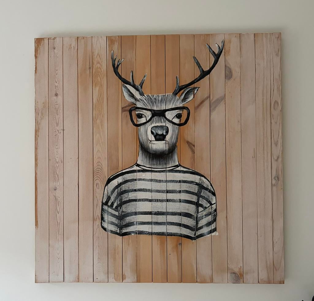 Houten schilderij hert, Ophalen, Gebruikt