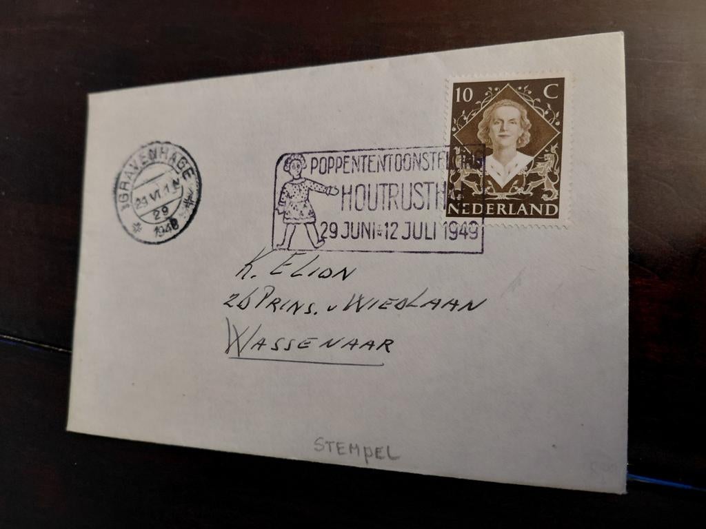 Envelop  Mooie stempel  POPPENTENTOONSTELLING  HOUTRUSTHAL, Postzegels en Munten, Brieven en Enveloppen | Nederland, Ophalen of Verzenden
