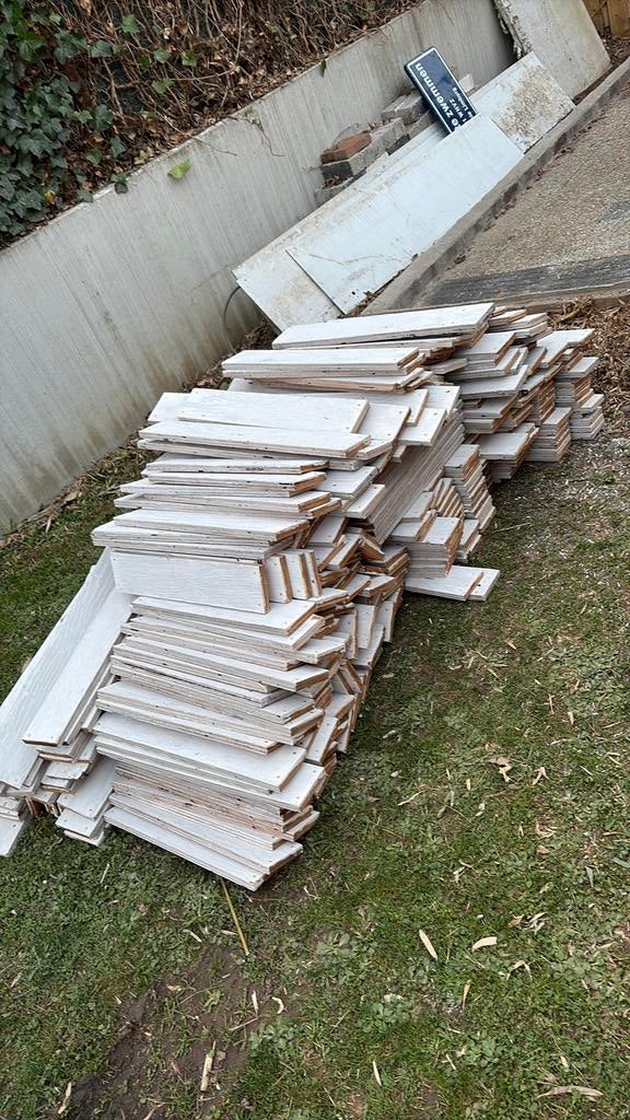 Houten planken (4x8 m2) - diverse lengtes, geverfd, Doe-het-zelf en Verbouw, Hout en Planken, Ophalen, Gebruikt, Minder dan 25 mm