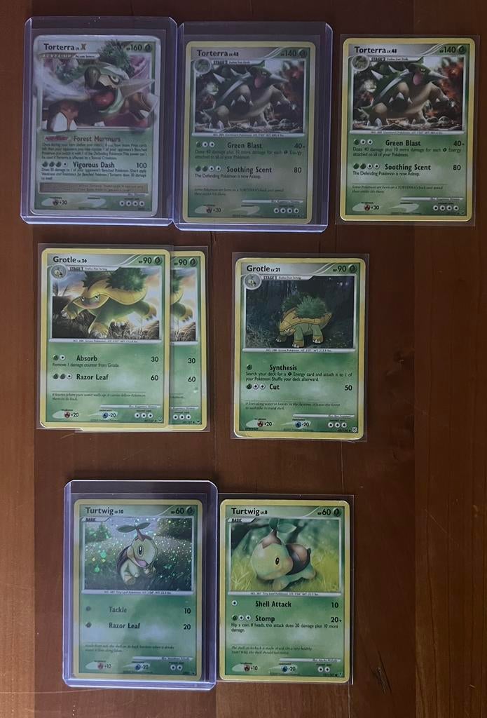 Pokemon Turtwig, Grotle, en Torterra collectie., Ophalen of Verzenden, Zo goed als nieuw, Meerdere kaarten