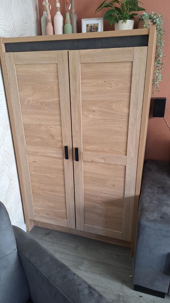 Houten computerkast / opbergkast met dubbele deuren, Huis en Inrichting, Ophalen, Gebruikt, 70 tot 120 cm, 170 cm of meer