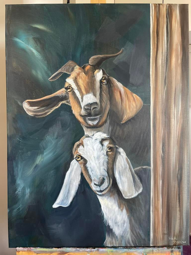 Schilderij geiten, Ophalen of Verzenden