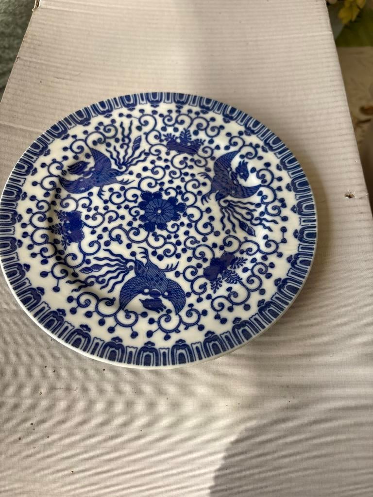 Decoratief Bordje met Blauw-Wit Patroon en Vogels, Ophalen of Verzenden