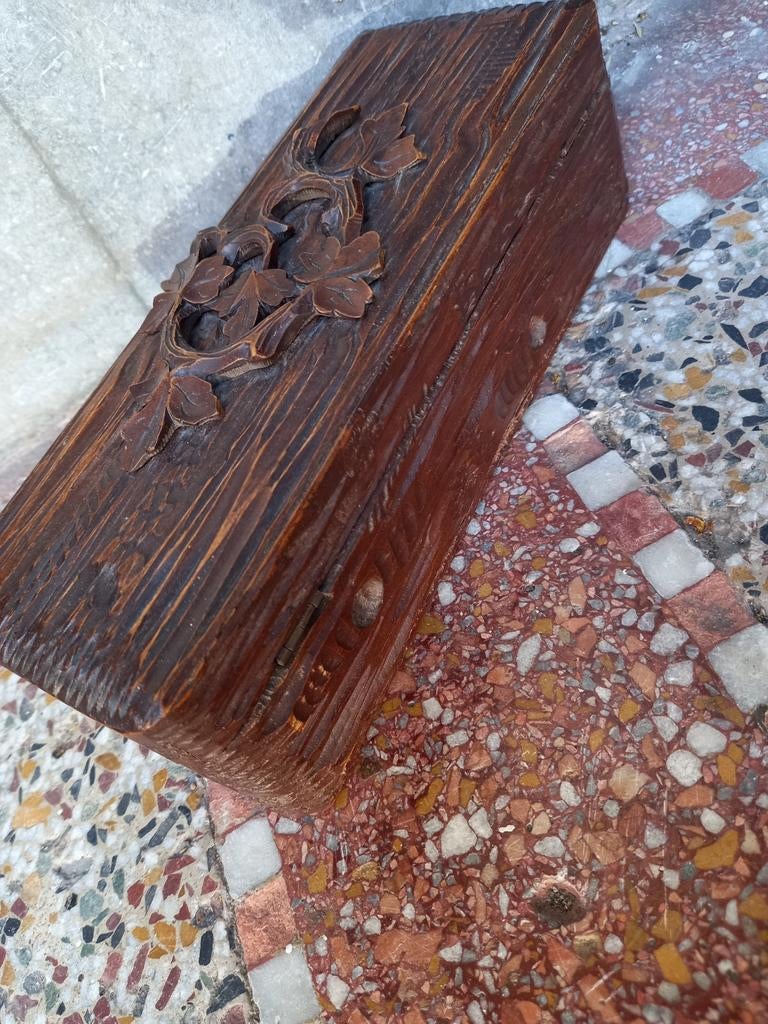 Antieke houten opbergbox met werkend slot, Ophalen of Verzenden