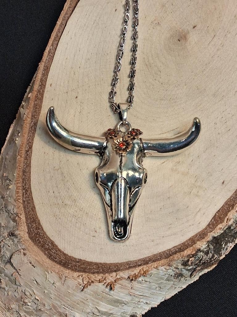 Longhorn Bull Skull goudkleurige bloemetjes nr. 01, Ophalen of Verzenden, Nieuw, Overige kleuren, Overige materialen
