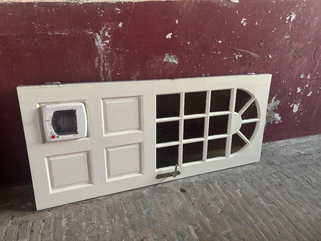 Binnendeur met glas en kattenluik, Ophalen, Gebruikt, 80 tot 100 cm, Binnendeur