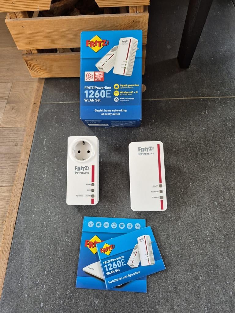 FRITZ!Powerline 1260E WLAN Set - Gigabit Powerline, Computers en Software, Routers en Modems, Zo goed als nieuw, Ophalen of Verzenden