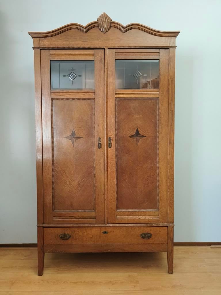 Antieke Kledingkast - Vintage Brocante Linnenkast demontabel, Huis en Inrichting, 100 tot 150 cm, Glas, Zo goed als nieuw, Vintage brocante kinderkamer romantisch Frans